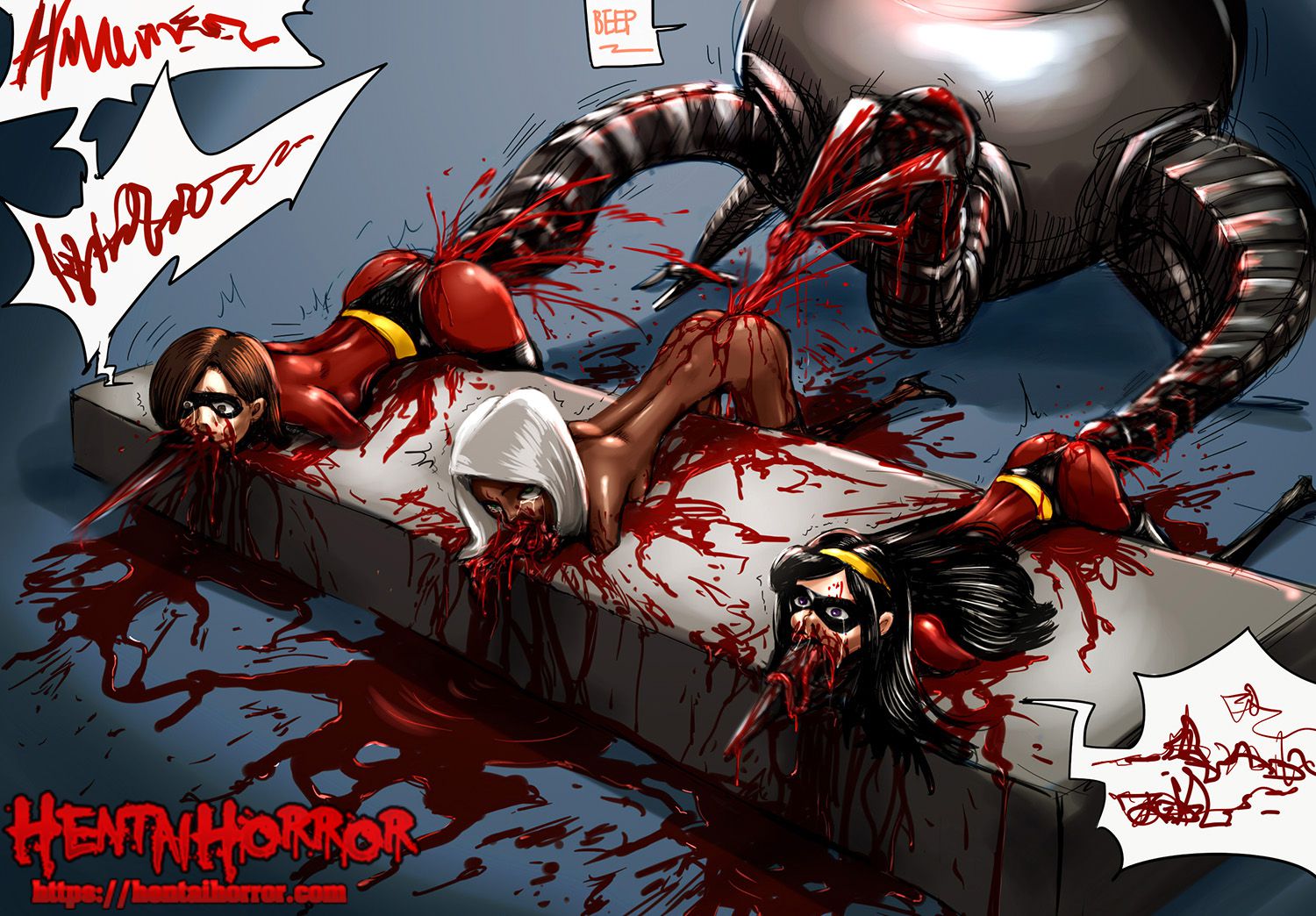 Hentai Incredible Helen Parr Violet - NSFW uncensored gore hentai cartoon porn art of Helen Parr, Violet Parr and  Mirage raped to death by Omnidroid. - Hentai Horror