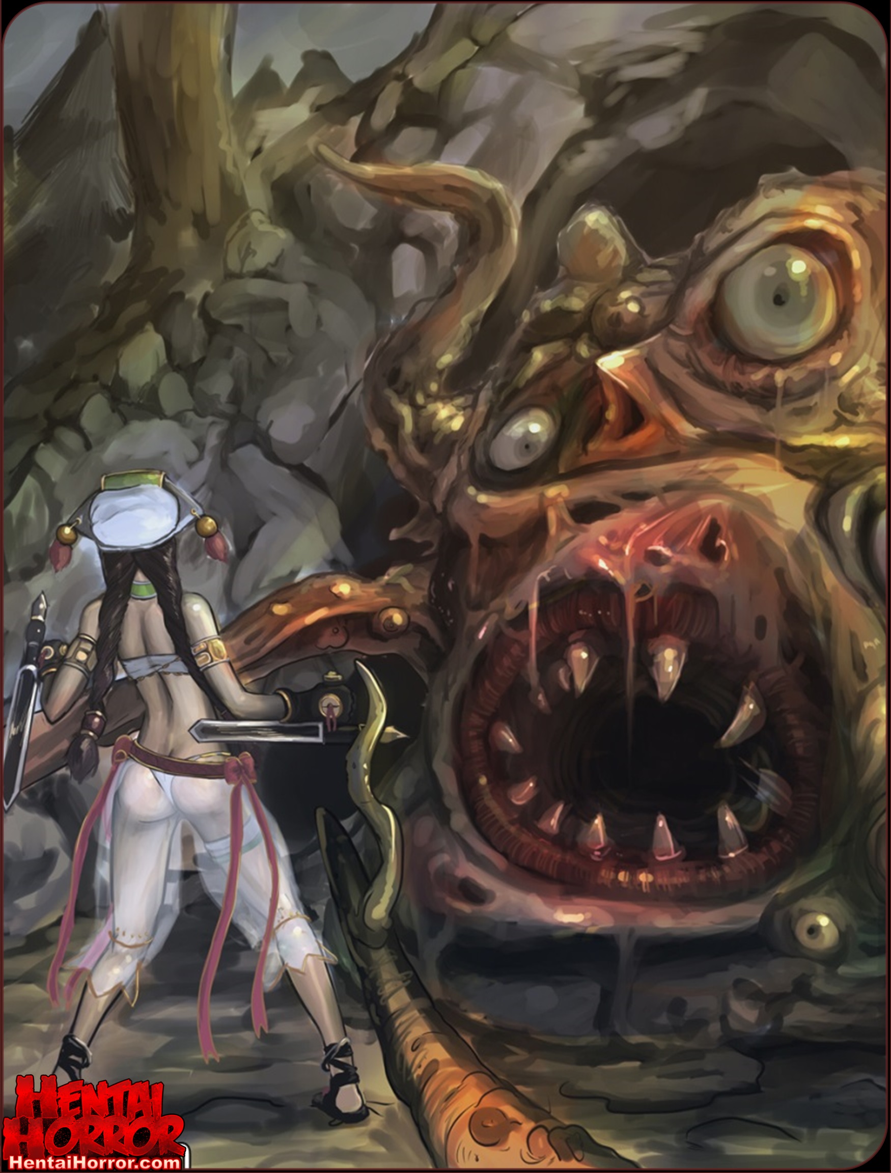 SFW uncensored lolicon hentai gaming girl facing tentacle monster in sexy  hentai asian teen lolita horror art. - Hentai Horror